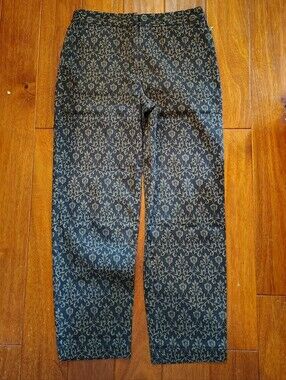 Talbots Size 10 Gold Navy Damask Floral Brocade Stretch Ankle Pants
